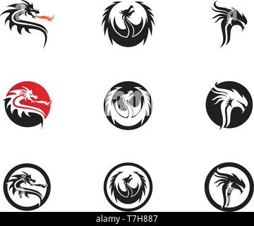 Head dragon flat color logo template vector illustration Stock Vector