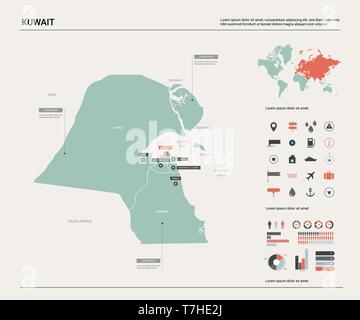 Vector map of Kuwait. High detailed country map with division, cities and capital. Political map,  world map, infographic elements. Stock Vector