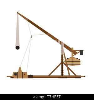 Trebuchet catapult vector war medieval siege illustration weapon wood ancient sling shot icon historical Stock Vector
