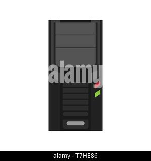 Computer case vector icon PC desktop tower. Technology server systme CPU hardware illustration isolated Stock Vector