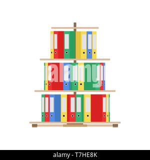 Folder office file binder vector business illustration icon. Document paper shelf. Work archive standing flat Stock Vector