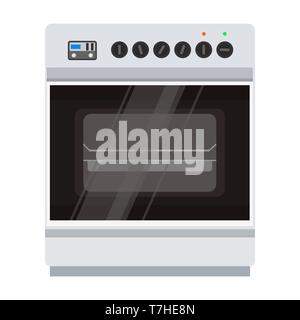 Oven stove vector icon illustration. Food cooking kitchen pizza isolated cooker. Microwave home electric symbol flat Stock Vector