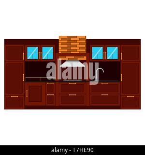 Kitchen flat vector design interior illustration room furniture. Table modern home style cooking house Stock Vector