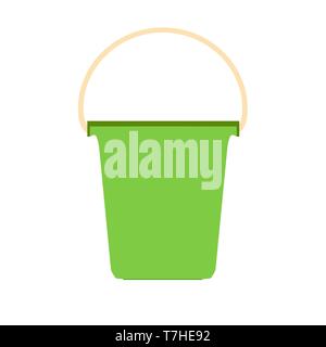 Bucket plastic white vector paint container isolated with handle. Pail packaging background blank tub empty lid putty illustration Stock Vector