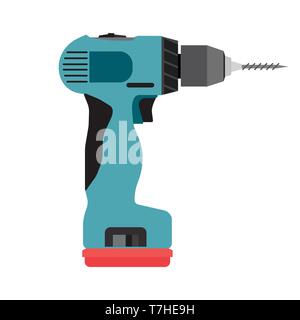 Drill icon cordless vector electric driver power tool. Construction screwdriver hand work drilling isolated repair Stock Vector