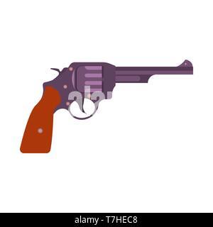 Gun retro vector art vintage illustration revolver pistol weapon cowboy background. Old design cartoon west western gangster icon style Stock Vector