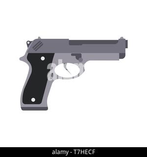 Gun isolated vector silhouette illustration pistol white weapon icon. Man hand rifle background design black handgun Stock Vector