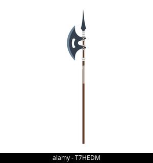 Vector poleaxe weapon medieval illustration icon isolated symbol ancient history. Military battle axe blade knight design Stock Vector