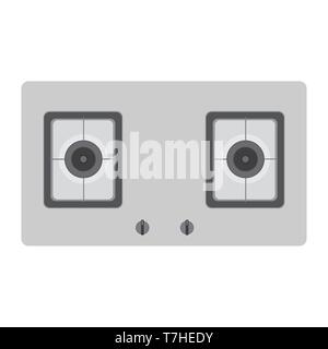 Stove gas top vector kitchen cooking view oven burner isolated. Cooker icon illustration domestic white hob appliance cook Stock Vector