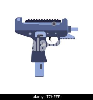 Gun submachine weapon vector rifle automatic military. Machine war army illustration isolated firearm assault design Stock Vector