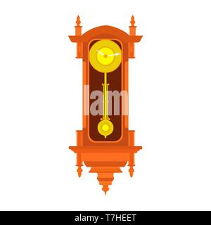 Clock wall vector pendulum old antique time illustration. Vintage retro hour isolated design watch minute. Alarm decoration icon Stock Vector