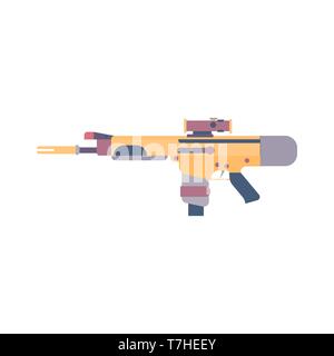 Futuristic gun weapon vector illustration laser blaster science game future. Space military technology fiction pistol ray war Stock Vector