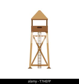 Tower observation icon post vector illustration background. Lifeguard design set isolated sea summer white stand watch Stock Vector