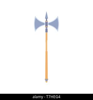 Axe vector illustration icon isolated weapon. Wood hatchet design tool fire lumberjack equipment. Symbol blade wooden handle steel Stock Vector