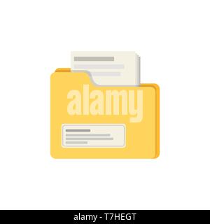 Yellow folder with files icon vector flat illustration design. Isolated on white white background. Stock Vector