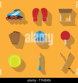 Sports eqipment set icon vector flat illustration design gaming items concept. Stock Vector