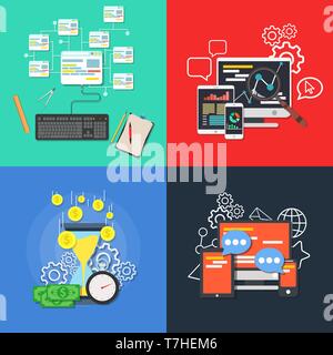 Flat business banner set vector concept illustration. Design element for mobile application and digital service. Stock Vector