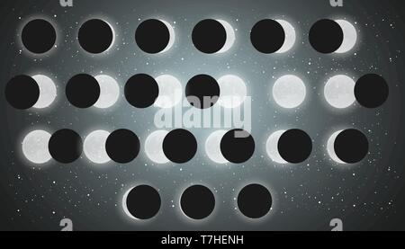 Moom phases vector illustration design astrology set. Lunar cycle symbol. Stock Vector