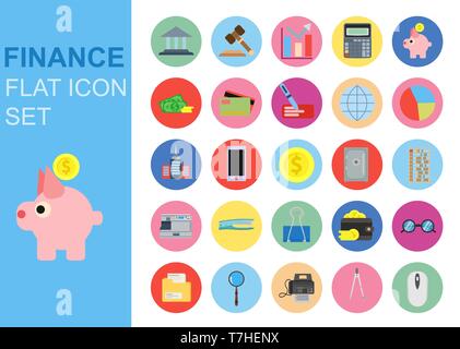Finance universal flat business icons set vector illustration design. Bank web symbol application. Stock Vector