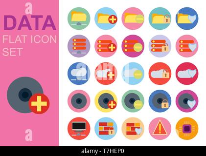 Protect data universal flat technology icons set vector illustration design. Web network symbol application. Stock Vector