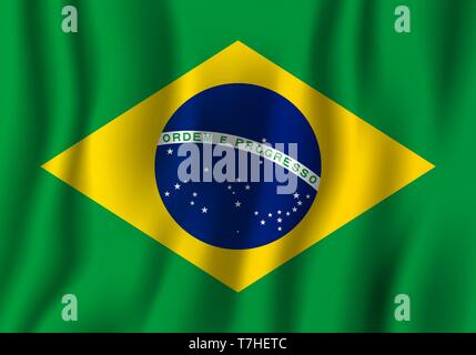 Brazil realistic waving flag vector illustration. National country background symbol. Independence day. Stock Vector