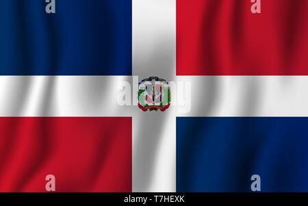 Dominican Republic realistic waving flag vector illustration. National country background symbol. Independence day. Stock Vector
