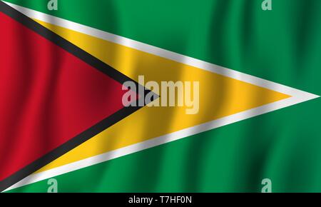 Guyana realistic waving flag vector illustration. National country background symbol. Independence day. Stock Vector