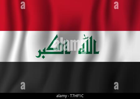 Iraq realistic waving flag vector illustration. National country background symbol. Independence day. Stock Vector