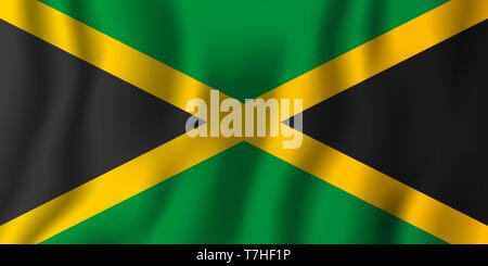 Jamaica realistic waving flag vector illustration. National country background symbol. Independence day. Stock Vector