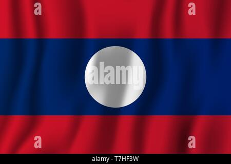 Laos realistic waving flag vector illustration. National country background symbol. Independence day. Stock Vector