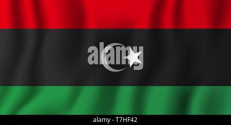 Libya realistic waving flag vector illustration. National country background symbol. Independence day. Stock Vector
