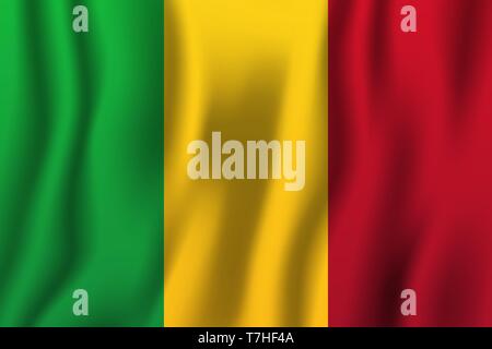 Mali realistic waving flag vector illustration. National country background symbol. Independence day. Stock Vector