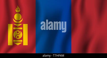 Mongolia realistic waving flag vector illustration. National country background symbol. Independence day. Stock Vector