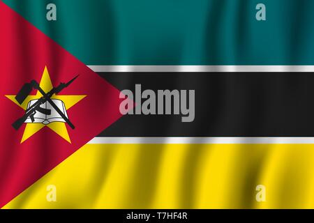 Mozambique realistic waving flag vector illustration. National country background symbol. Independence day. Stock Vector