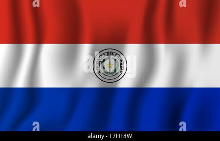 Paraguay realistic waving flag vector illustration. National country background symbol. Independence day. Stock Vector