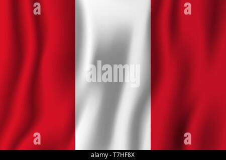 Peru realistic waving flag vector illustration. National country background symbol. Independence day. Stock Vector