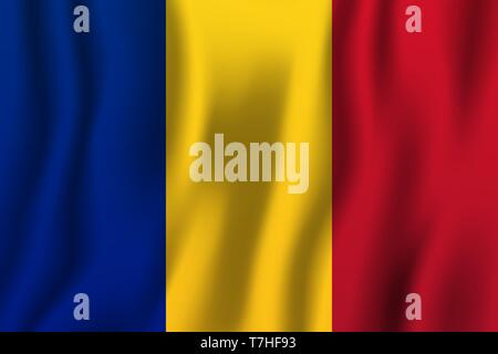 Romania realistic waving flag vector illustration. National country background symbol. Independence day. Stock Vector