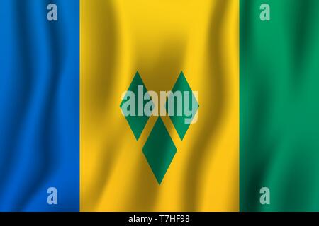 Saint Vincent and the Grenadines realistic waving flag vector illustration. National country background symbol. Independence day. Stock Vector