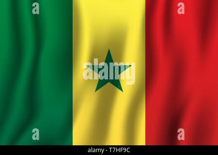 Senegal realistic waving flag vector illustration. National country background symbol. Independence day. Stock Vector