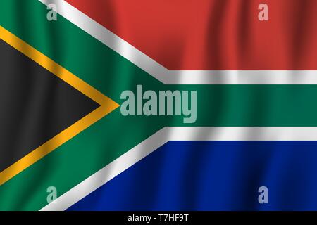 South Africa realistic waving flag vector illustration. National country background symbol. Independence day. Stock Vector