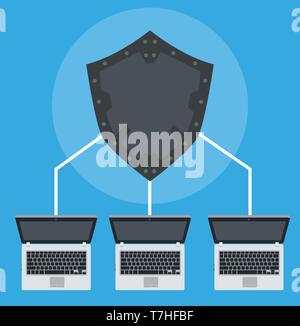 Network connection technology data symbol. Illustration computer code internet. Business concept cyber secure digital. Blue global web service computi Stock Vector
