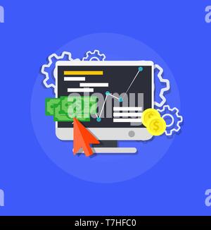 Online shop marketing vector. Computer store business technology business commerce concept icon. Card payment purchase symbol. Banking retail money il Stock Vector