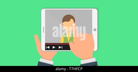 Subscribe blogger communication technology business social media. Lifestyle video device follower isolated like. Icon videoblog banner content equipme Stock Vector