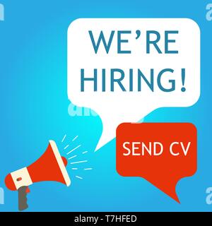 Recruitment job sign employer flat background vector. Candidate celebration concept business. Hire worker career graphic isolated. Announcement resour Stock Vector