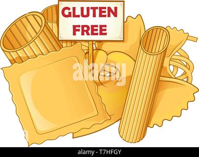 italian Pasta with gluten free signboard , vetcor illustration . Stock Vector