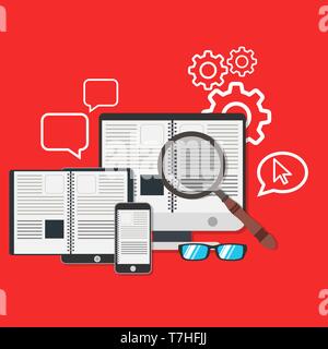 Book digital library icon studying vector. Computer ebook modern technology course training people education. Teaching science device app online banne Stock Vector