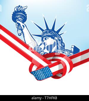 USA flag with statue of liberty. vetcor illustration Stock Vector