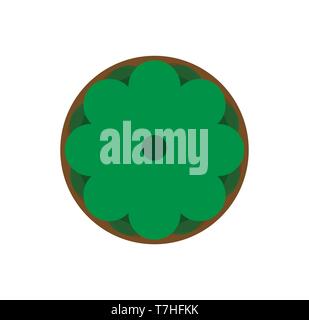 Green flowerpot top view. Natural home botany background. Vector floral gardening design concept object. Isolated graphic illustration element summer. Stock Vector