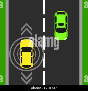 Autonomous car top view background. Digital vehicle above illustration. Smart design self driverless vector symbol isolated. GPS technology object sen Stock Vector