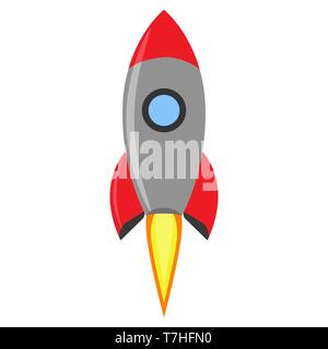 Rocket launch creative space vector. Flight idea symbol red spaceship. Futuristic astronomy shuttle icon background. Illustration start adventure tech Stock Vector